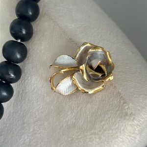 Cerrito Vintage Gold And Pearlescent White Colored Rose Brooch